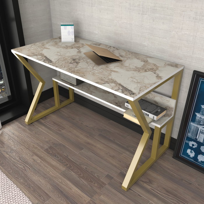 Hanah Home Wake Mesa de Estudio Blanco y Oro